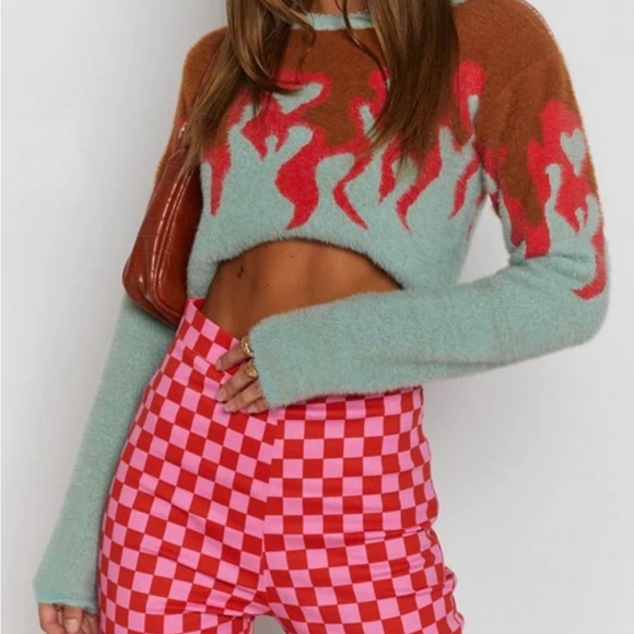 BEGINNING BOUTIQUE LORELAI. CHECK ANKLE PANT GREEN TURQUOISE  NWT S - Picture 8 of 11